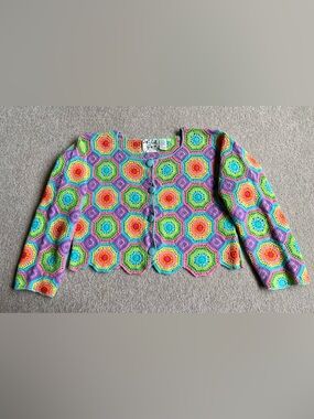 Price firm- Michael Simon L XL Open Crochet Sweater Cardigan